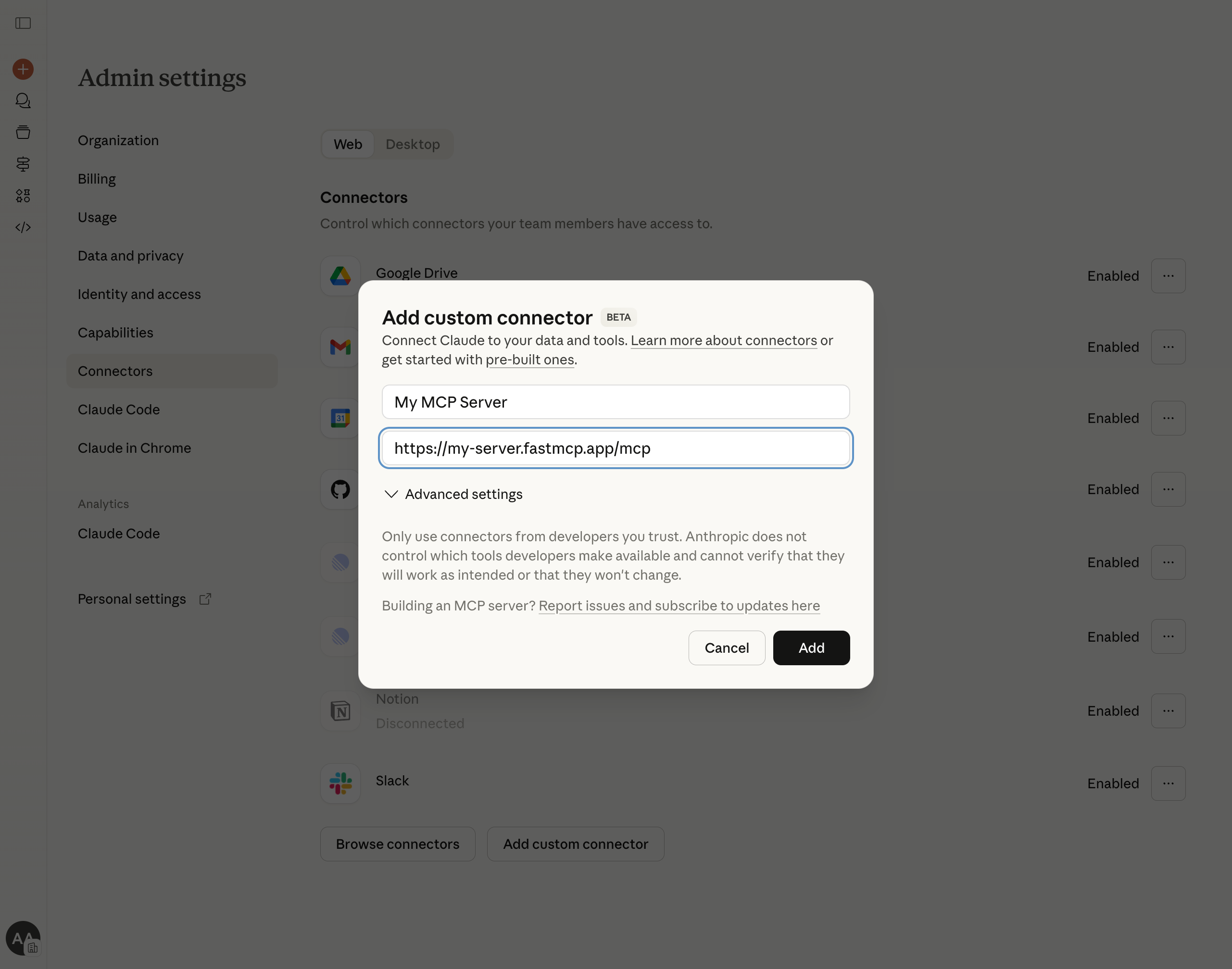 Add Custom Connector